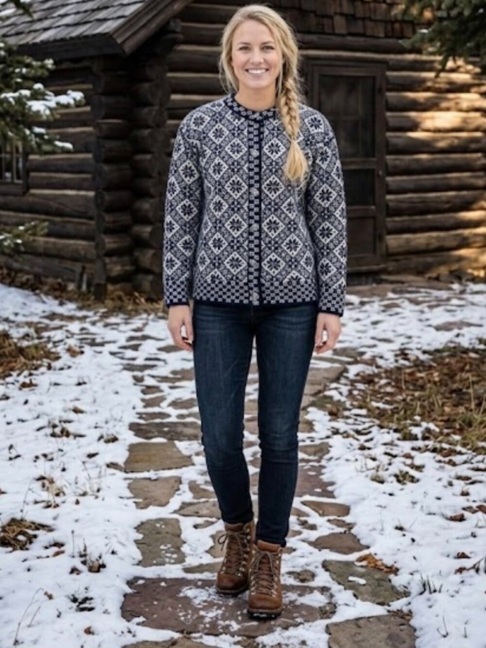 Dale of Norway Women's Navy White Fair Isle Pewter Buttons Cardigan Sweater Sz M